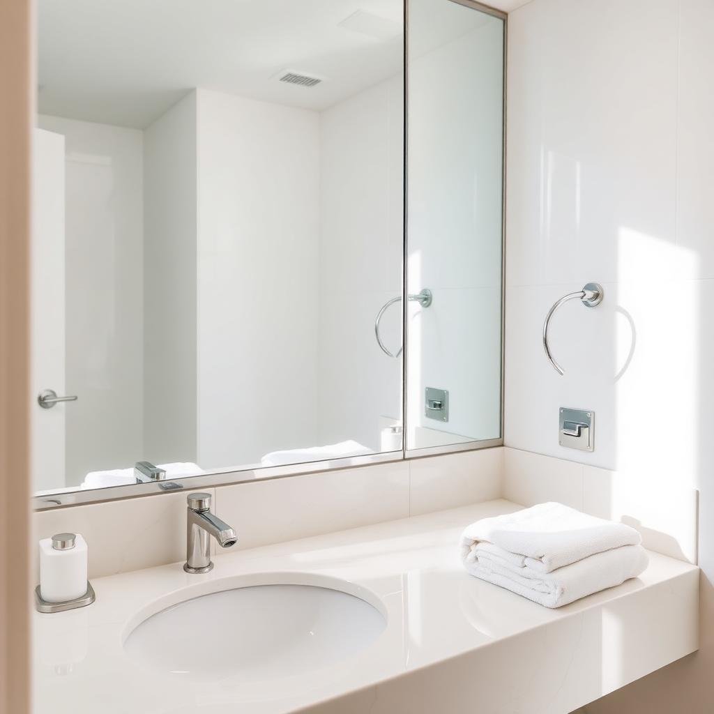 Pristine bathroom after a detail clean with polished fixtures
