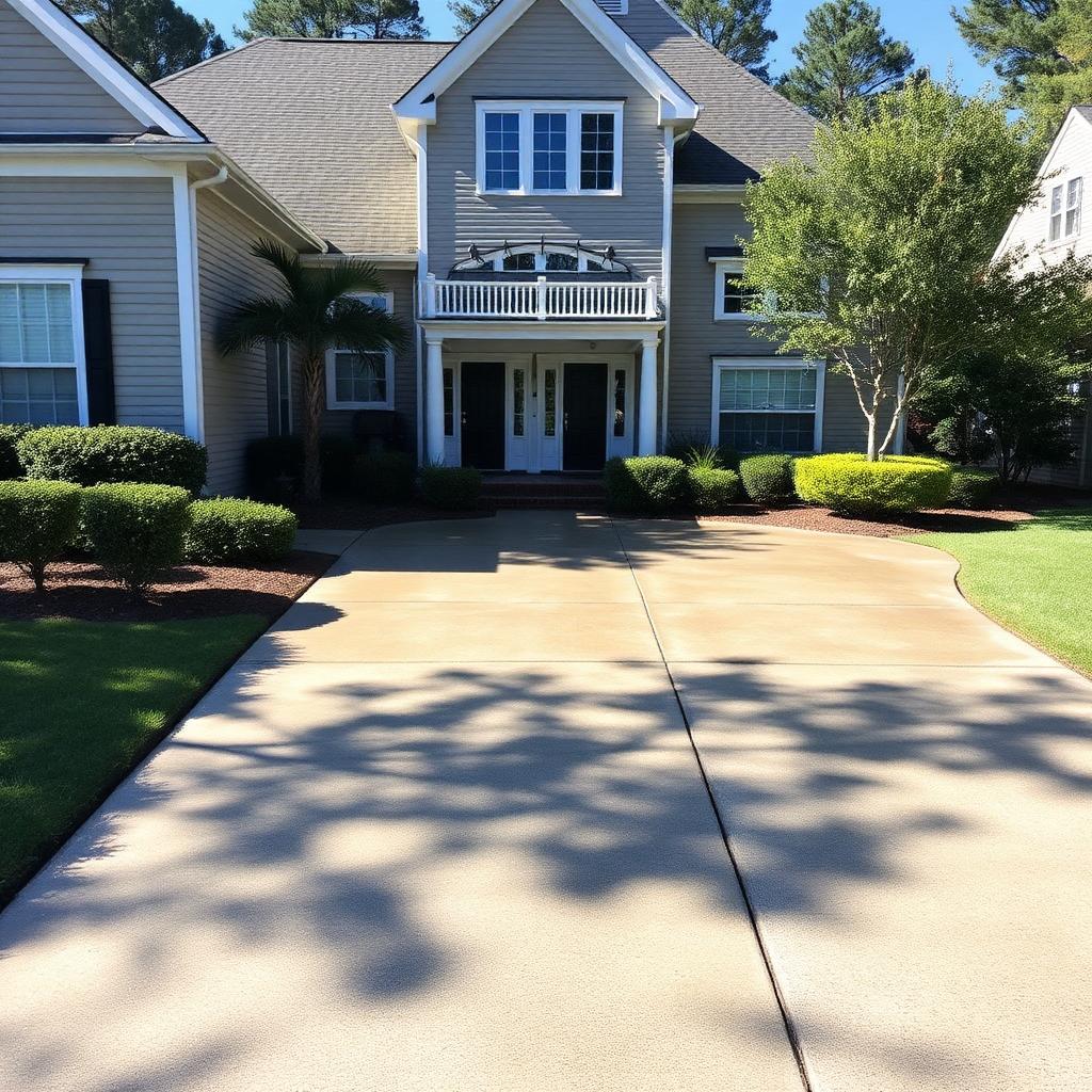 Freshly pressure washed driveway and siding on a Georgia home