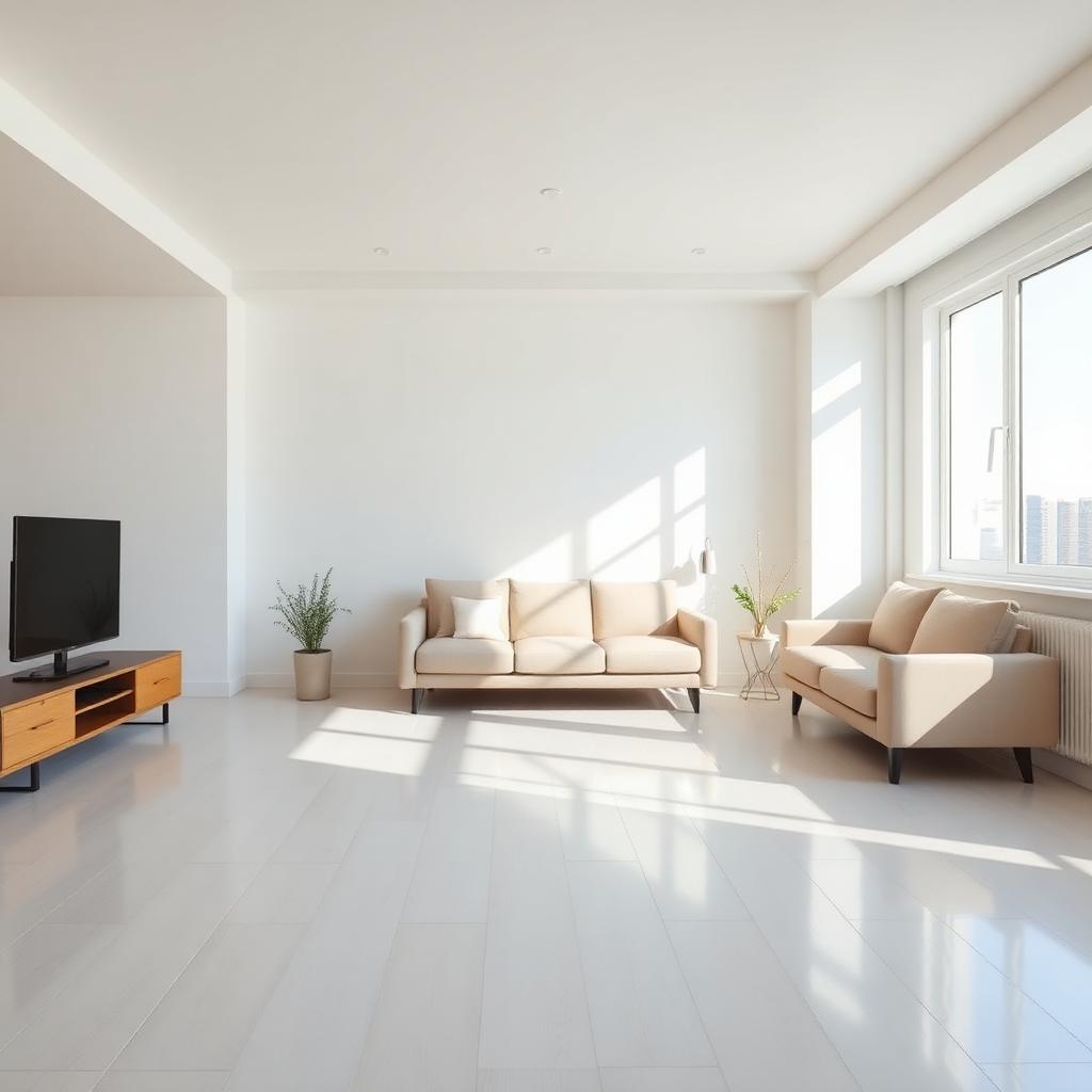 Spotless empty living room ready for move-in after turnover clean