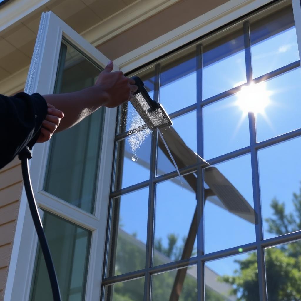 Streak-free window cleaning with squeegee finish in the sun